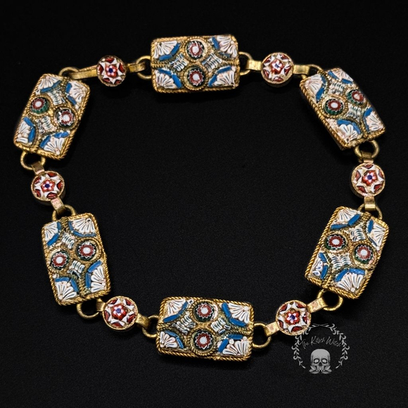 Vintage Jewelry - Vintage Italian Micro-Mosaic Panel Bracelet MCM Signed